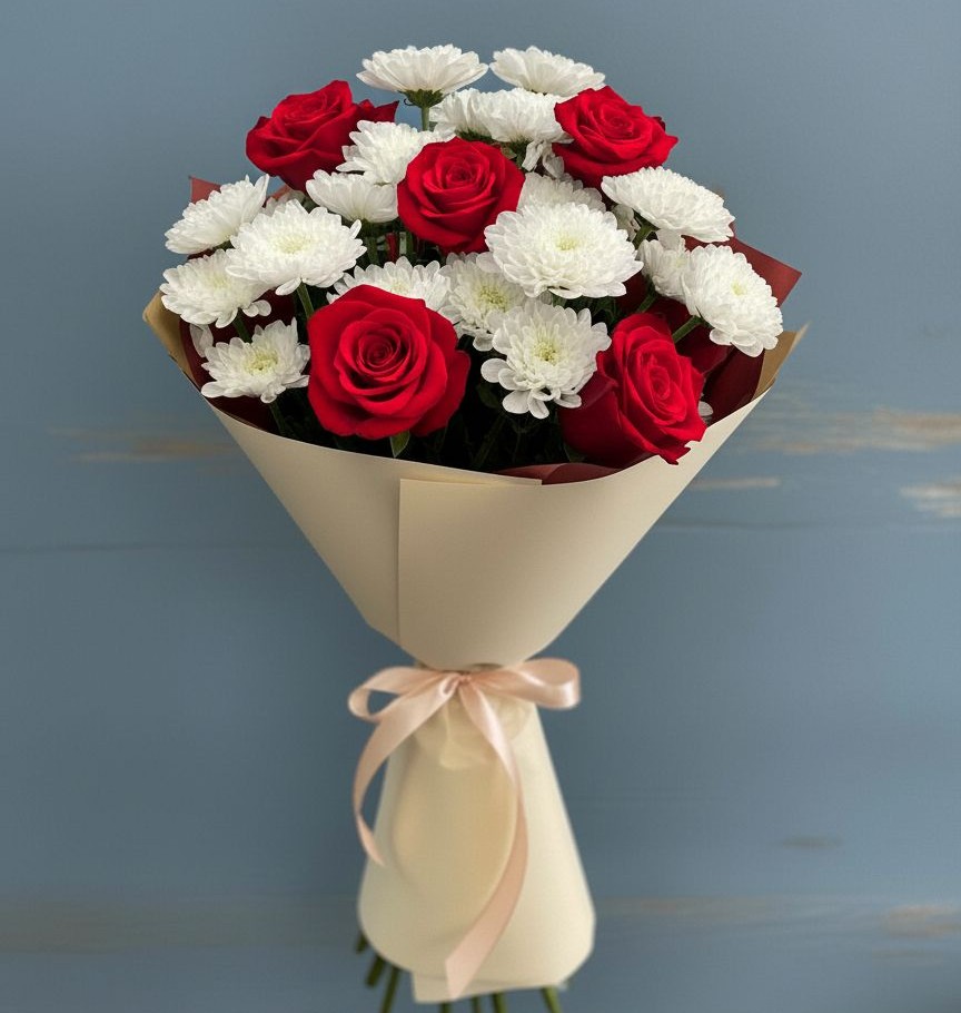 Букет цветов из: Розы и Хризантемы в Горно-Алтайске