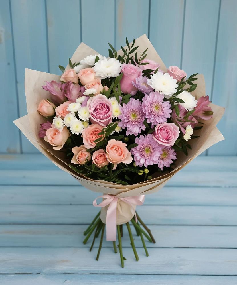Букет цветов из: Хризантемы, Розы и Альстромерии в Горно-Алтайске