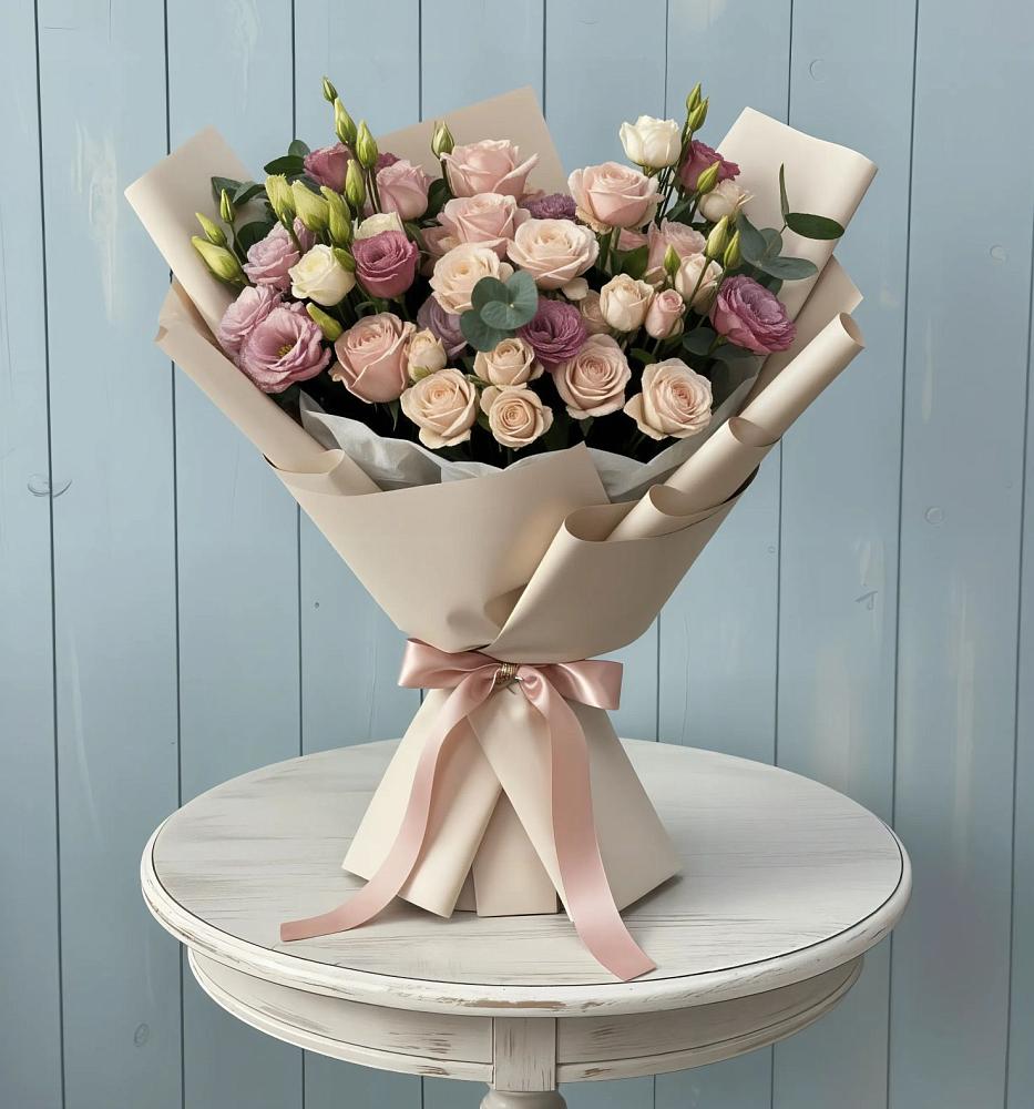 Букет цветов из: Розы и Лизиантусы в Горно-Алтайске