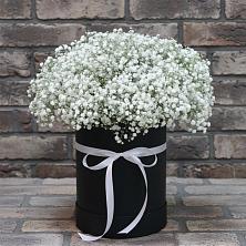 Цветочная композиция из Гипсофила в шляпной коробке в Горно-Алтайске
