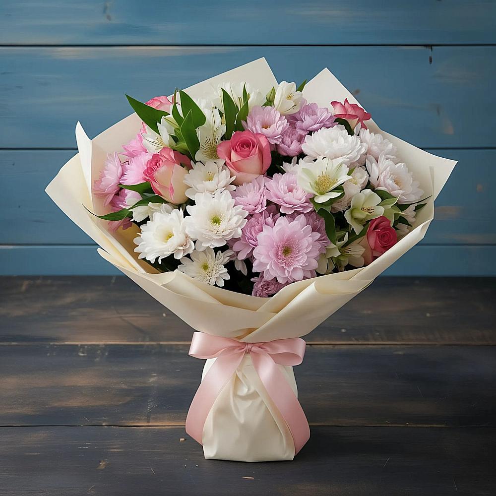 Букет цветов из: Хризантемы, Альстромерии и Розы в Горно-Алтайске